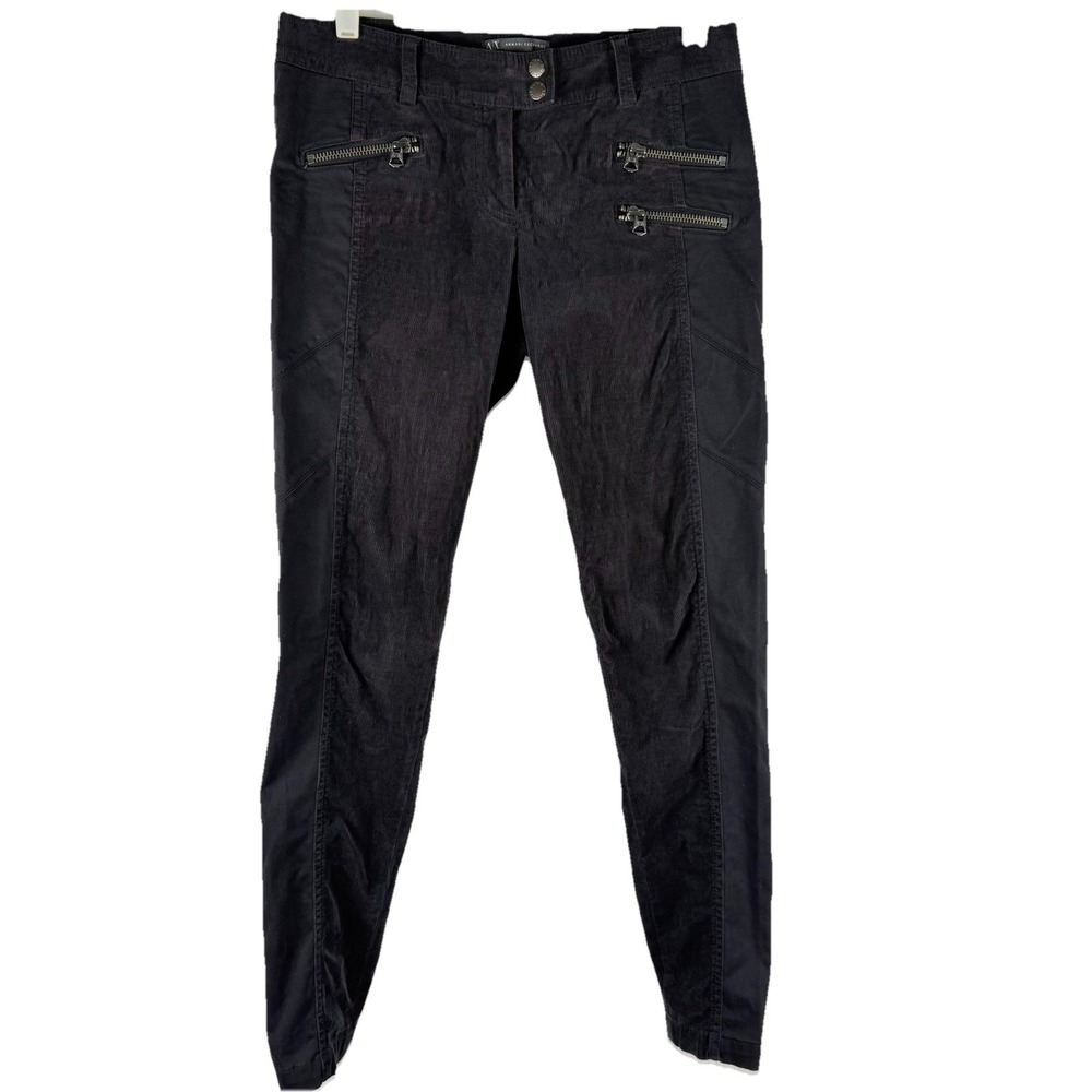 Armani Exchange Womens Black Pants Sz 4 Corduroy Biker Moto Skinny Indie Sleeze*